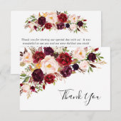 ブルゴーニュ赤面ピンク結婚フローラのサンキューカード サンキューカード (正面/裏面)