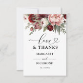 ブルゴーニュ赤面ピンク結婚フローラのサンキューカード サンキューカード (正面)