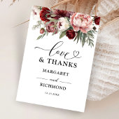 ブルゴーニュ赤面ピンク結婚フローラのサンキューカード サンキューカード