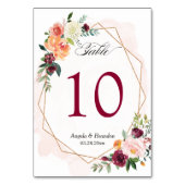 ブルゴーニュ赤面ピンク結婚フローラのテーブル番号 テーブルナンバー (裏面)