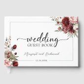 ブルゴーニュ赤面ピンク結婚フローラズゲストブック ゲストブック (正面)