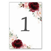 ブルゴーニュ赤面ピンク結婚フローラブライダルシャワー テーブルナンバー (正面)
