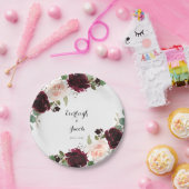 ブルゴーニュ赤面ピンク結婚フローラ ペーパープレート (パーティー)