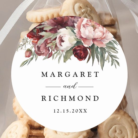 ブルゴーニュ赤面ピンク結婚フローラ ラウンドシール