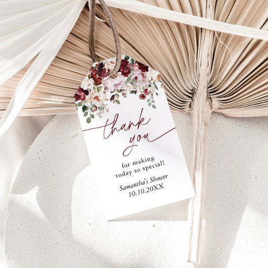 ブルゴーニュ赤面ピンク花シャワーサンキュー ギフトタグ