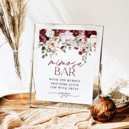 ブルゴーニュ赤面ピンク花ミモサバーシャワーサイン ポスター