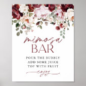 ブルゴーニュ赤面ピンク花ミモサバーシャワーサイン ポスター (正面)