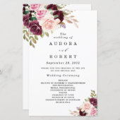 ブルゴーニュ赤面ピンク金ゴールドフローラ結婚式 プログラム (正面/裏面)