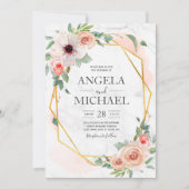 ブルゴーニュ赤面ピンク金ゴールドフローラ 招待状 (正面)