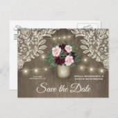 ブルゴーニュ赤面ピンク金ゴールド結婚式の日付を保存 案内ポストカード (正面/裏面)