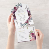 ブルゴーニュ赤面ピーチグリーン水彩フローラ オールインワン招待状 (貼ってはがせる)