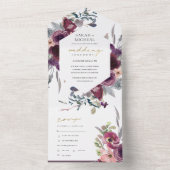 ブルゴーニュ赤面ピーチグリーン水彩フローラ オールインワン招待状 (内側)