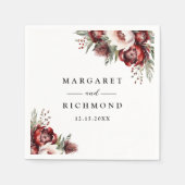 ブルゴーニュ赤面ピ素朴ンク結婚フローラ紙 スタンダードカクテルナプキン (正面)