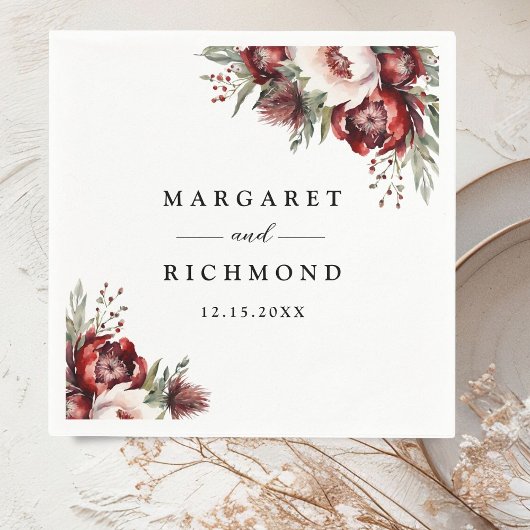 ブルゴーニュ赤面ピ素朴ンク結婚フローラ紙 スタンダードカクテルナプキン