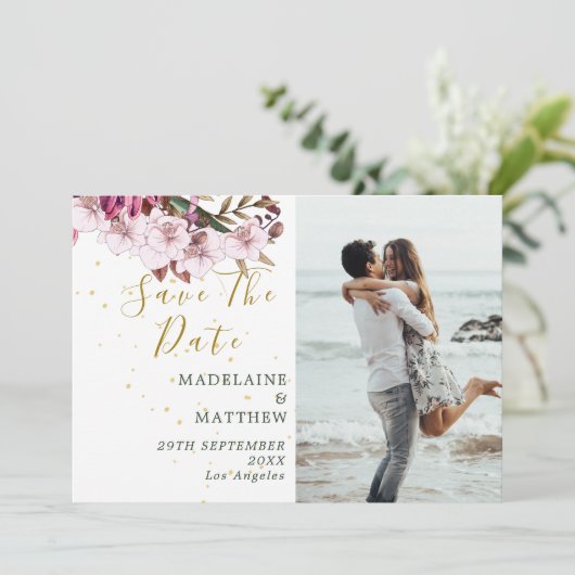 ブルゴーニュ赤面フォトフローラ金ゴールドシエレガントック セーブザデート (スタンド正面)