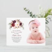 ブルゴーニュ赤面フラワークロス写真バプテスマ 招待状 (スタンド正面)