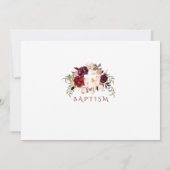 ブルゴーニュ赤面フラワークロス写真バプテスマ 招待状 (裏面)