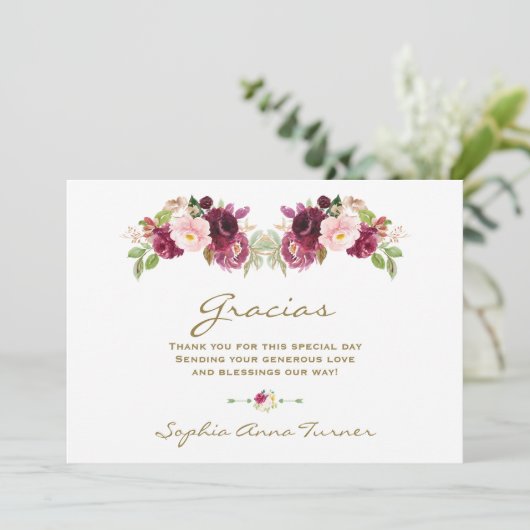 ブルゴーニュ赤面フラワーグラシアスペインのスベイビーシャワー サンキューカード (スタンド正面)