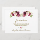 ブルゴーニュ赤面フラワーグラシアスペインのスベイビーシャワー サンキューカード (正面/裏面)