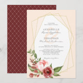 ブルゴーニュ赤面フラワーズボタニカルジオメ結婚トリクス 招待状 (正面/裏面)