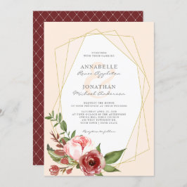 ブルゴーニュ赤面フラワーズボタニカルジオメ結婚トリクス 招待状