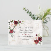 ブルゴーニュ赤面フラワーズ金ゴールドグリッター結婚マーブルズ セーブザデート (スタンド正面)