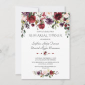 ブルゴーニュ赤面フラワーネイビーブルーリハーサルディナー 招待状 (正面)