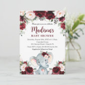 ブルゴーニュ赤面フローラかわいい象の赤ちゃんシャワー 招待状 (スタンド正面)