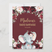 ブルゴーニュ赤面フローラかわいい象の赤ちゃんシャワー 招待状 (裏面)