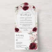 ブルゴーニュ赤面フローラと金ゴールド幾何結婚物 オールインワン招待状 (内側)