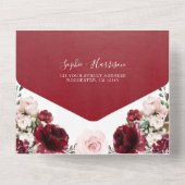 ブルゴーニュ赤面フローラと金ゴールド幾何結婚物 オールインワン招待状 (裏面)