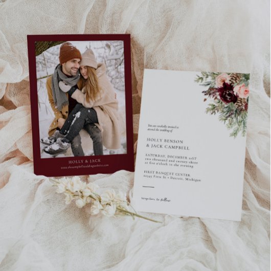 ブルゴーニュ赤面フローラウィンターウェディング招待状 招待状