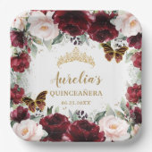 ブルゴーニュ赤面フローラキンセアニラクラウンバタフライ ペーパープレート (正面)