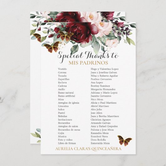 ブルゴーニュ赤面フローラキンセアニラパドリノスカード 招待状 (正面/裏面)