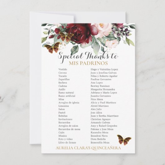 ブルゴーニュ赤面フローラキンセアニラパドリノスカード 招待状 (正面)