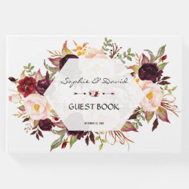 ブルゴーニュ赤面フローラジオメトリックネイビーゲストブック ゲストブック