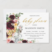 ブルゴーニュ赤面フローラジャングル動物ベビーシャワー 招待状 (正面)