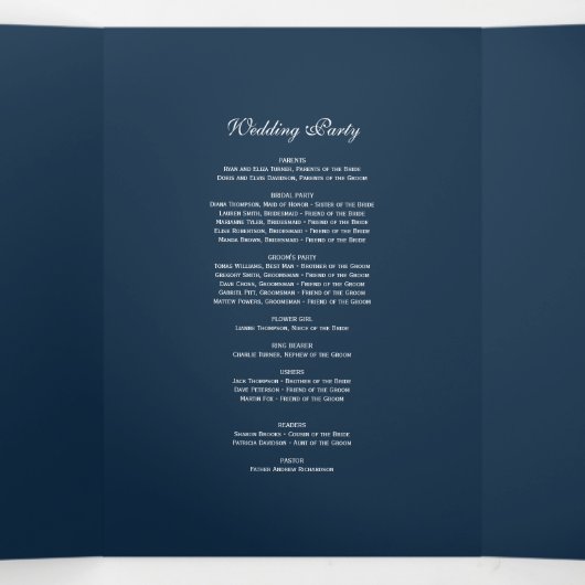 ブルゴーニュ赤面フローラネイビーブルー結婚フォト 三つ折りプログラム (内部中)