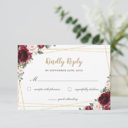 ブルゴーニュ赤面フローラバラ金ゴールドキンセアニラ返信 出欠カード (スタンド正面)