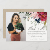 ブルゴーニュ赤面フローラバンチフォトブライダルシャワー サンキューカード (正面/裏面)