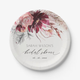 ブルゴーニュ赤面フローラパンパスグラスブライダルシャワー ペーパープレート