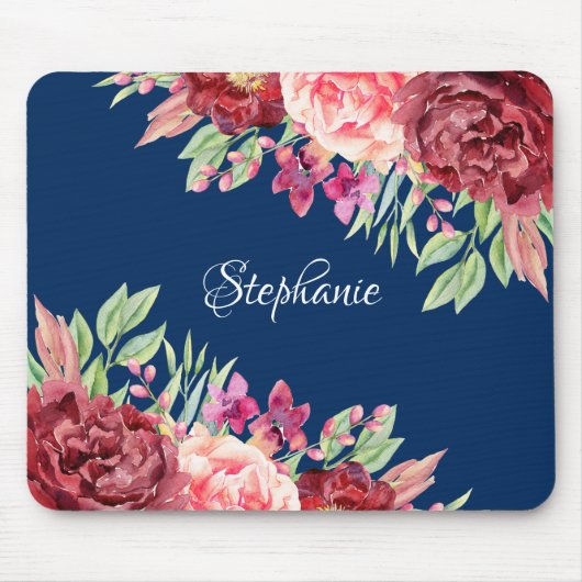 ブルゴーニュ赤面フローラパーソナライズされた名 マウスパッド (正面)