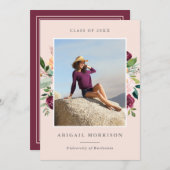 ブルゴーニュ赤面フローラフォト卒業パーティー 招待状 (正面/裏面)