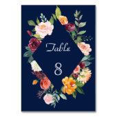 ブルゴーニュ赤面フローラフレームダークブルー結婚ズ テーブルナンバー (裏面)