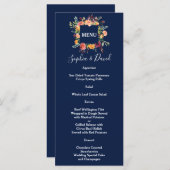 ブルゴーニュ赤面フローラフレームダークブルー結婚ズ メニュー (正面/裏面)