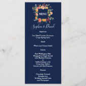 ブルゴーニュ赤面フローラフレームダークブルー結婚ズ メニュー (正面)