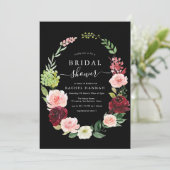 ブルゴーニュ赤面フローラブラックブライダルシャワー 招待状 (スタンド正面)