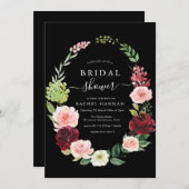 ブルゴーニュ赤面フローラブラックブライダルシャワー 招待状 (正面/裏面)