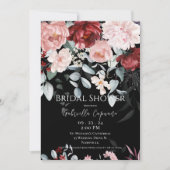 ブルゴーニュ赤面フローラブラックブライダルシャワー 招待状 (正面)