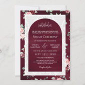 ブルゴーニュ赤面フローラホワイトレースムスリム結婚ズ 招待状 (正面)